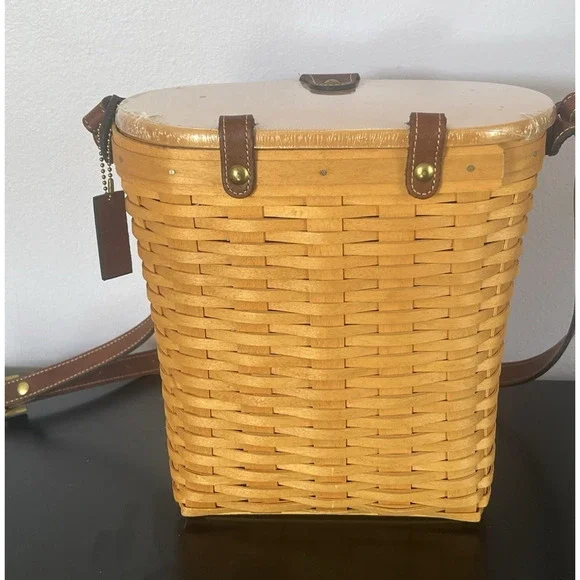 Longaberger 2000 Saddlebrook Country Estate Purse Maple Leather Strap Y2K VTG - Picture 4 of 14